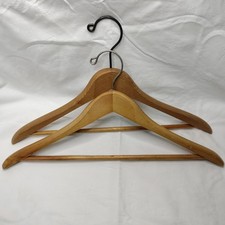 VTG Lot 2 Wood Clothes Hangers Heavy Duty Coats 18" Metal Hooks Golden