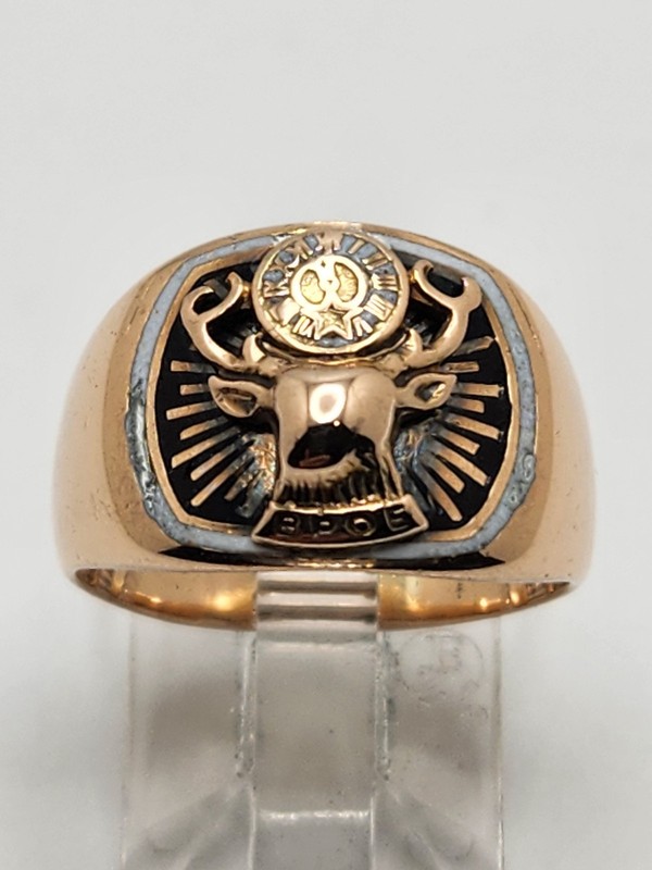 Mens 10k Solid Yellow Gold BPOE Elks Lodge Otsby & Barton Vintage Ring Size 6.25