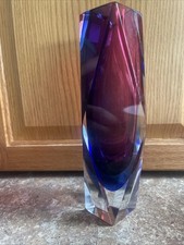 Italian Murano Glass Red Burgundy/Blue Sommerso Faceted Vase by Mandruzzato 8  