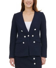 Calvin Klein Double-Breasted Textured Blazer, Navy, Sz. 8
