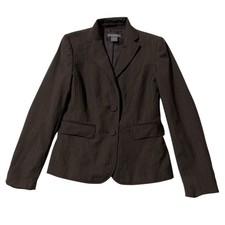 Ann Taylor Suit Blazer Size 2P Single Breasted Pinstripe Career 100 Wool Brown