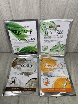Body Prescriptions Facial Mask  Set 4 New TEA TREE VIT. C COCONUT Exp 11/28/2026