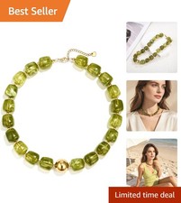 Lightweight Bohemian Choker Necklace with Chunky Resin Beads Gold Accents