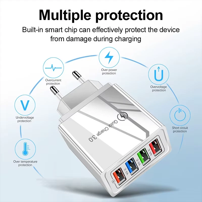 USB Schnell Ladegerät Mehrfach Netzteil 4 Fach Adapter Handy Tablet  4 Port Weiß - Bild 2 von 4