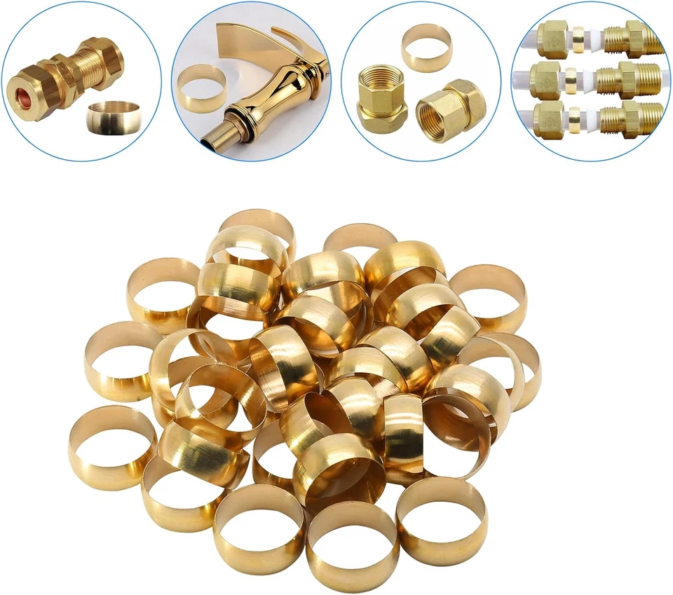 50PCS Brass Compression Sleeves Ferrules, 5/8" (16Mm) Tube OD Metal Fittings - Image 4 of 4