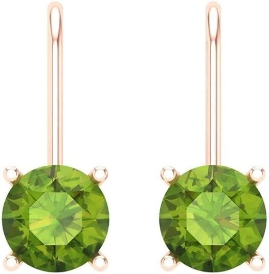 1.70 Carats Natural Peridot Gemstone Drop Dangle Earrings Solid 14k Rose Gold - Image 2 of 4