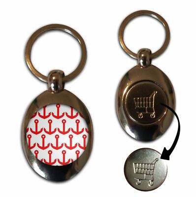 Schlüsselanhänger Anker rot Muster Einkaufstrolley £1/£1 Münze (43 mm x 32 mm)
