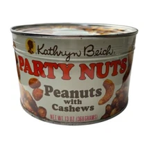 Vintage Kathryn Beich Party Nuts Peanuts Cashews Tin Sealed Key Wind Full NOS B