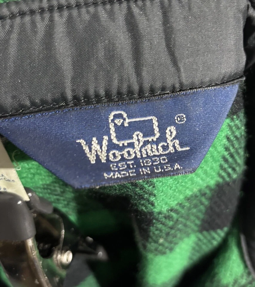 Vintage 70s Woolrich Sz M Wool Green Black Plaid Jacket Shirt USA - Image 3 of 4