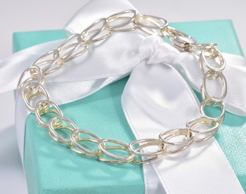 Tiffany & Co Italy Silver Double Oval Link Chain Bracelet 7.65" in Pouch Rare - Picture 9 of 9