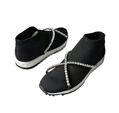 Jimmy Choo Black Knit Low Top Crystal Jewel Slip On Sneakers Jimmy Choo Black Knit Low Top Crystal Jewel Slip On Sneakers