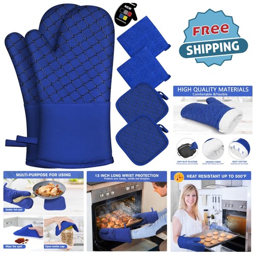 Oven Mitts Cotton 13" Heat Resistant 500℉ Non-Slip Safe Baking Cooking Set