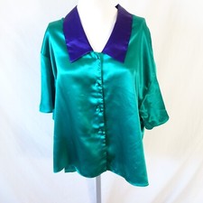 Vtg 90s Gold Label Victorias Secret Sz M Green Purple Satin Pajama Top Lingerie
