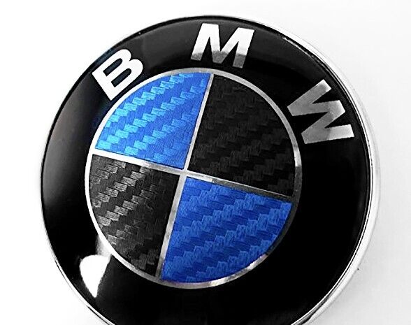 BLACK & BLUE Carbon Fiber Sticker BMW Emblem Vinyl Overlay Decal Roundel Badge