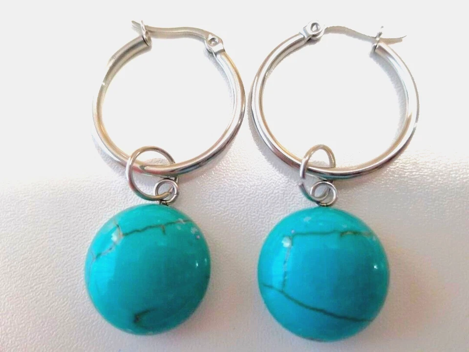 Pulsera Turquesa 6"-7.5" con Colgante, Pendientes y Anillo Todo en Acero Inoxidable Foto 3 de 4