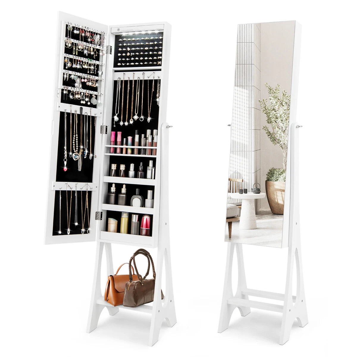 Tall mirror with jewelry storage deals