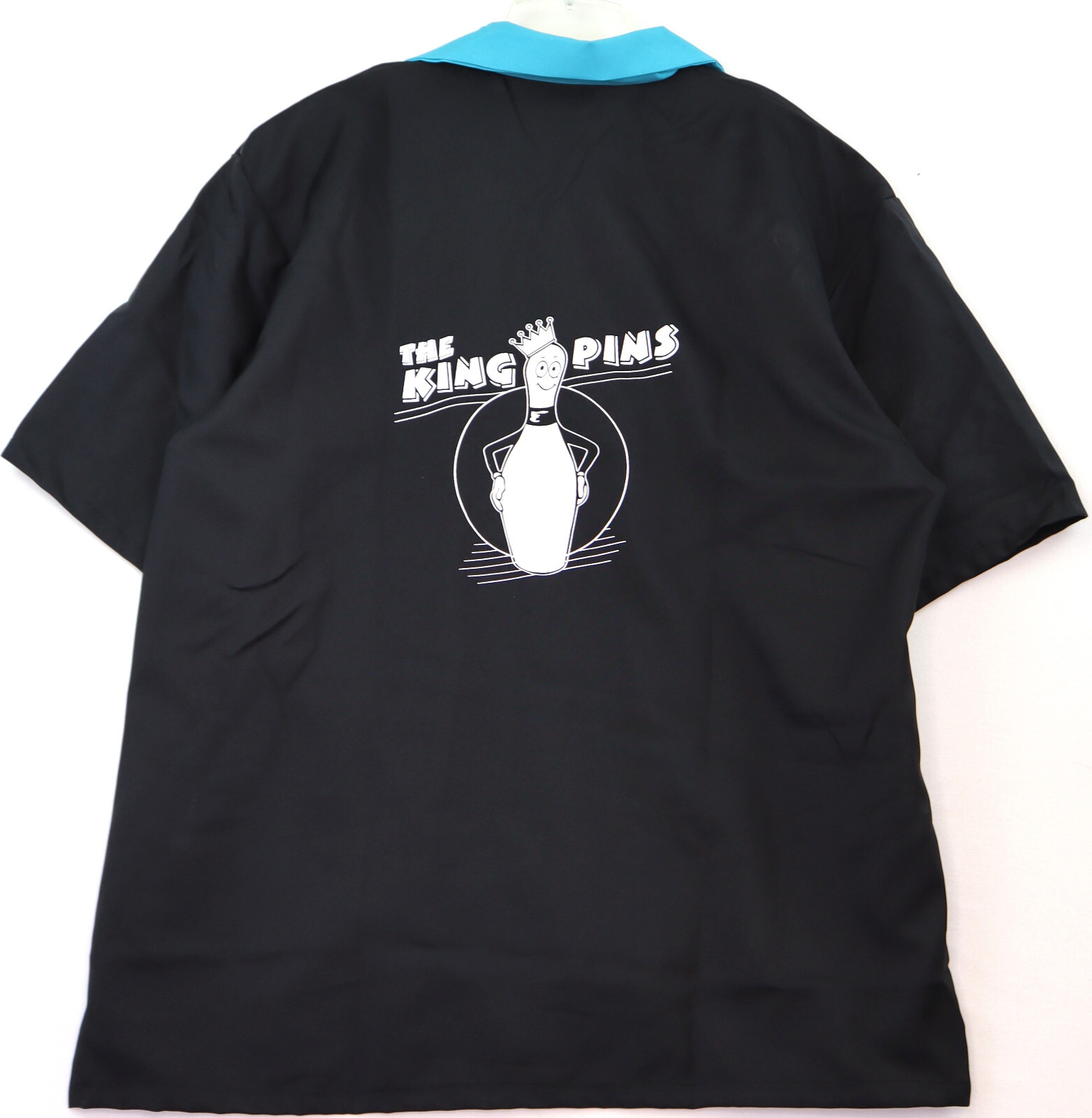 The King Pins Bowling Shirt Men's 3XL Turquoise Blue & Black Camp