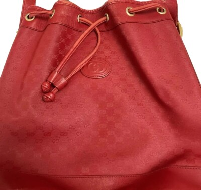 Vtg 80s GG Gucci Crossbody Bag Micro Guccissima Red Coated Canvas Leather  Bag