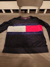 Tommy Hilfiger Sport Black Velour Big Logo Long Sleeve Pullover Sweatshirt Large