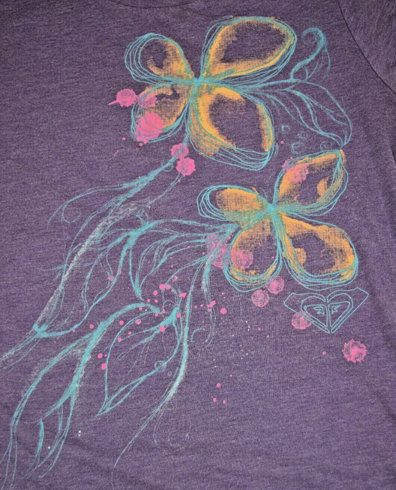 Camiseta Vintage Roxy Paradise Talla S/M Años 90 Lavanda Mariposas Mezcla Algodón Foto 4 de 4