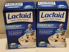  Lactaid Fast Act 60 Caplets Lactose Intolerance Relief Caplets (2pk bundle)