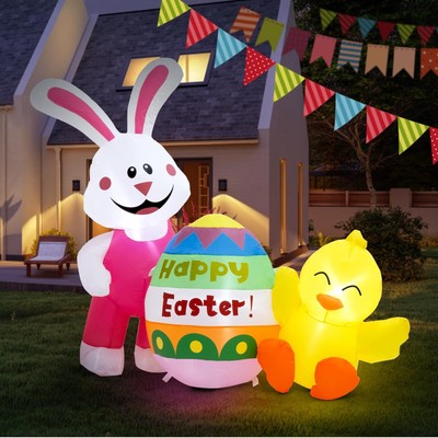 Elegear Easter Inflatables Outdoor Decorations Easter Blow Up 4.6FT Bunny Chi...