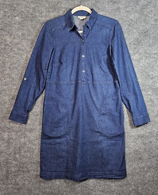 j jill denim shirt dress J. Jill Shirt Dress Womens XS Blue Denim Roll Tab Pockets Long Sleeve