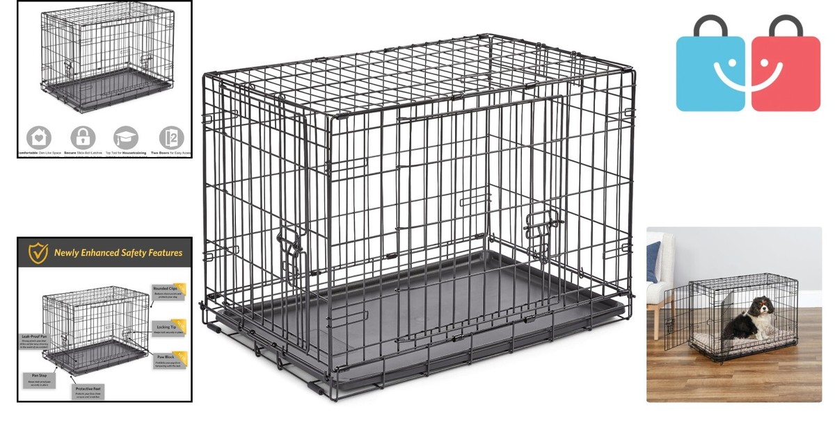 Newly Enhanced Double Door Dog Crate, Includes Leak-Proof Pan