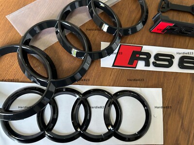 Audi RS6 C7 Premium Glanz Schwarz Emblem Set - Vorne Hinten Ringe, Kühlergrill Emblem, Kofferraum