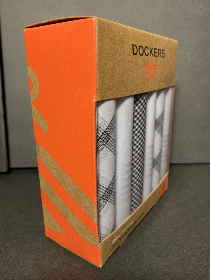 Juego de 6 pañuelos Dockers para hombre 100 % algodón tonos blancos negros NUEVO SIN ABRIR Foto 4 de 4