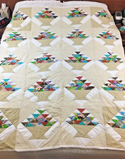 Vintage Quilt Flower Basket Twin Machine  Quilted 44x73