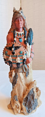 Indianer mit Schild & Federn & Wolf Outfit auf Kopf Statue Figur Wild Wild West