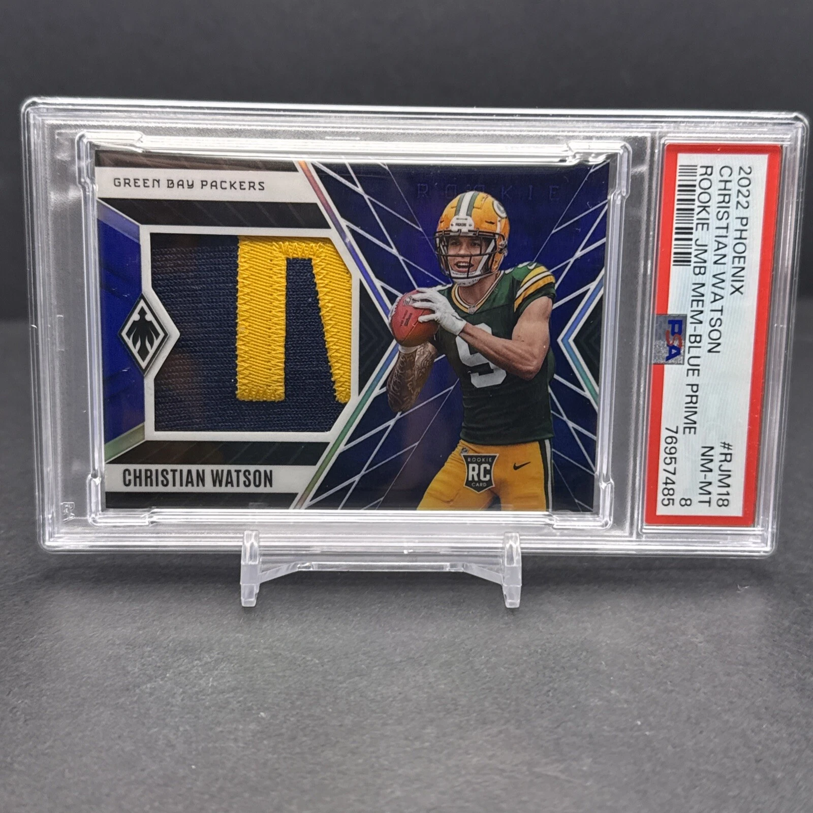 Christian Watson Panini Phoenix Rookie Jumbo Memorabilia #RJM18 Blue Prime