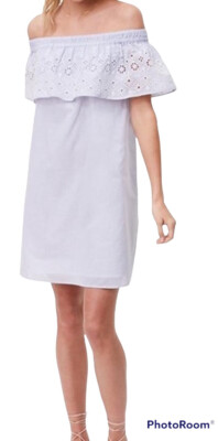 loft white off the shoulder dress Ann Taylor LOFT Womens Off The Shoulder Dress Sz XS White Blue Embroidered