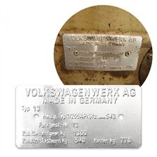 Placa de información de datos Volkswagen Super Beetle tipo 13 hecho en Alemania
