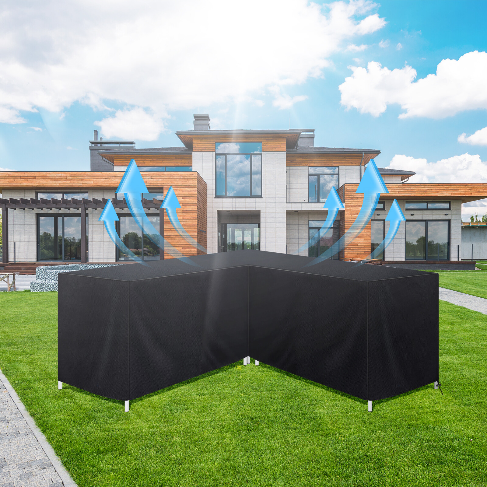 Outdoor Waterproof Rattan Corner Sofa Cover L Shape Garden Furniture