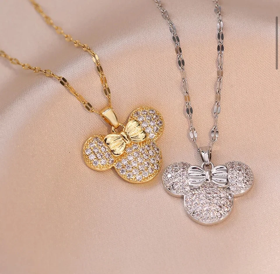 Women's Fashion Gold Or Silver Minnie Mouse Rhinestone Pendant Necklace 633 - Image 2 of 4