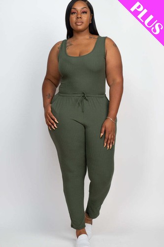 Ribbed Sleeveless Jumpsuit with Drawstring Waist in Plus Size - 第 2/21 張圖片