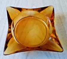 VINTAGE ASHTRAY 4.5” SQUARE AMBER GLASS  MAD MEN MANCAVE MCM