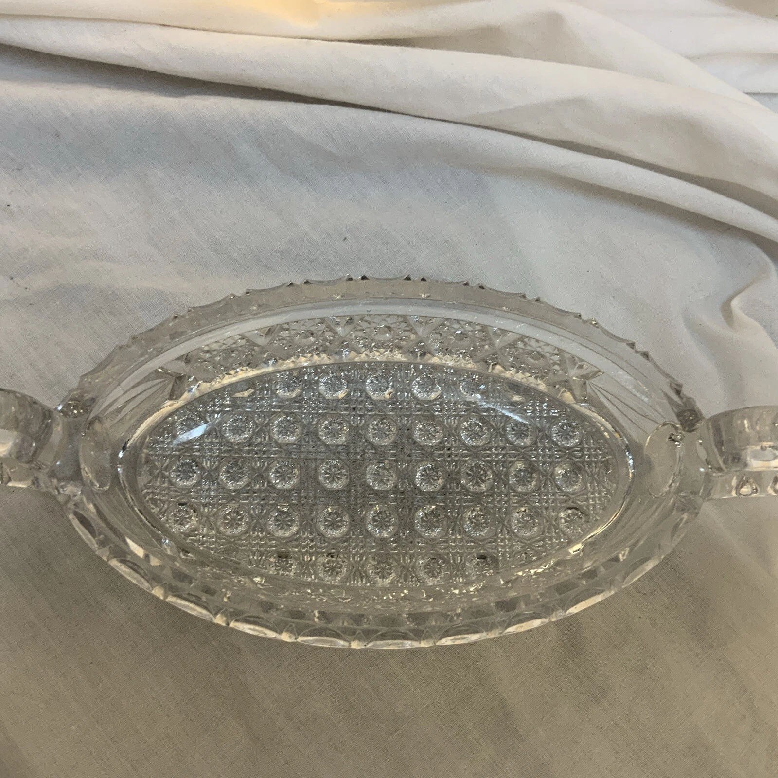 Vintage Nucut Imperial Star & Button Relish Dish With 2 Handles 9"x3.75"