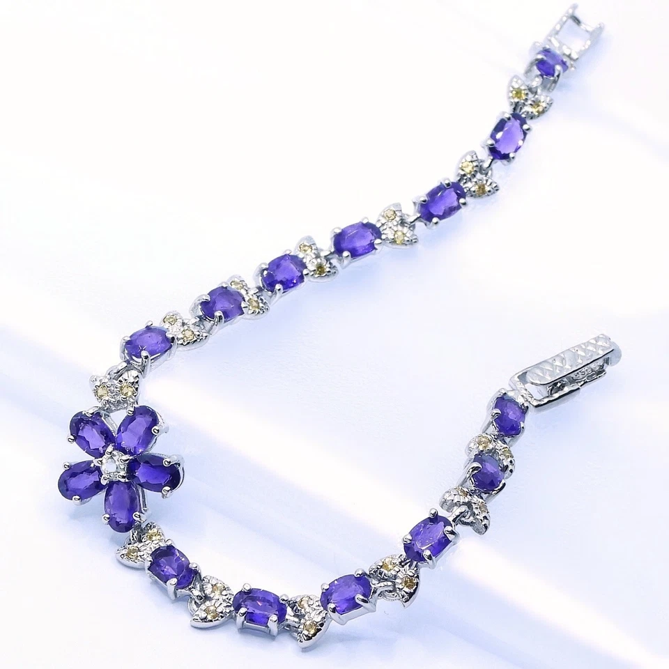 echter Amethyst Gelber Saphir Armband 925 Sterling-Silber mit Edelsteine - Bild 3 von 4