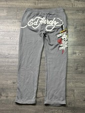 Ed Hardy Front/Back Graphic Tattoo Grey Athletic Sweatpants Adult SIZE LARGE