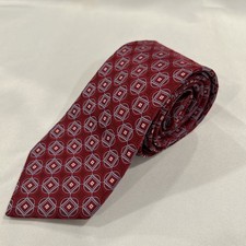 Cremieux Men's Silk Tie Handmade Made In USA Long Tie 61” Deep Red Light Blue