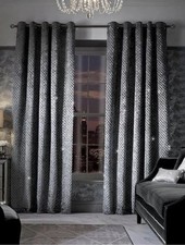Image of Kylie Minogue Grazia Grey/silver Velvet Eyelet Ring top Lined Curtains 90 X 90
