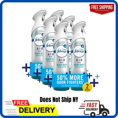 (6 Pack) Febreze Heavy Duty Air Mist Crisp Clean 8.1oz Air Freshener Spray