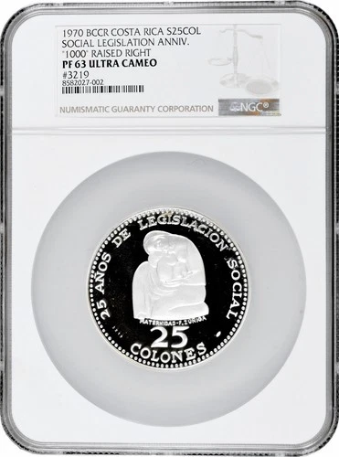 Costa Rica 25 colones 1970, NGC PF63 UC, "25th Anniv. - Social Legislation"
