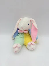 Soft Dreams Bunny Rabbit Plush Slippers Color Block Rattle Terrycloth 