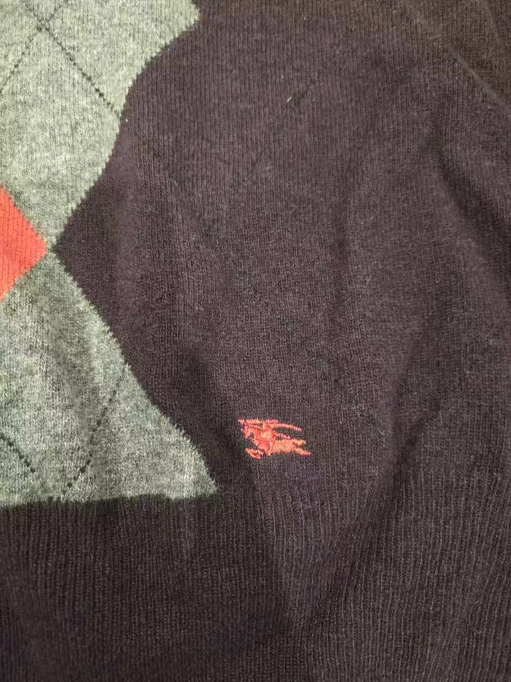 Burberry London мужской v-образным вырезом свитер M фиолетовый Argyle 100% шерсти мериноса Италии - Изображение 3 из 4