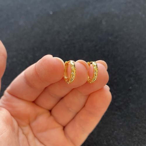18K Gold Plated Sterling Silver Starburst Huggie Hoops - Picture 7 of 7