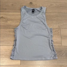 VICTORIA SPORT Gray Criss Cross Mesh Side Scoop Neck Active Gym Tank Top Size XS